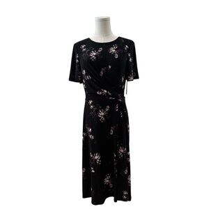NEW Ralph Lauren Women's 6 Black Floral Short Sleeve Career Casual Midi Dress